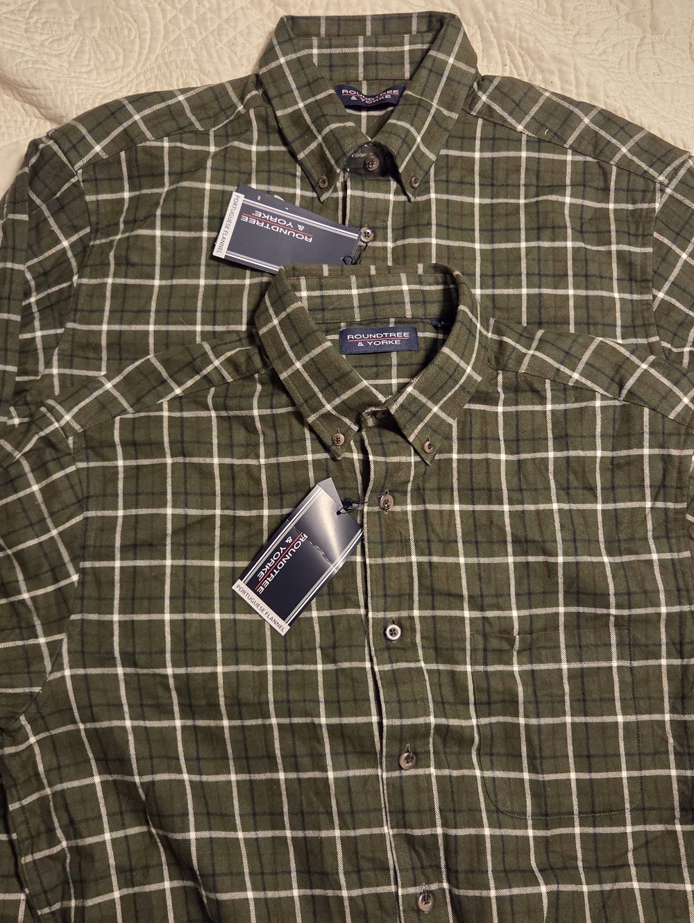 Roundtree & Yorke Portuguese Flannel Two Shirt Lot Large Green Check
